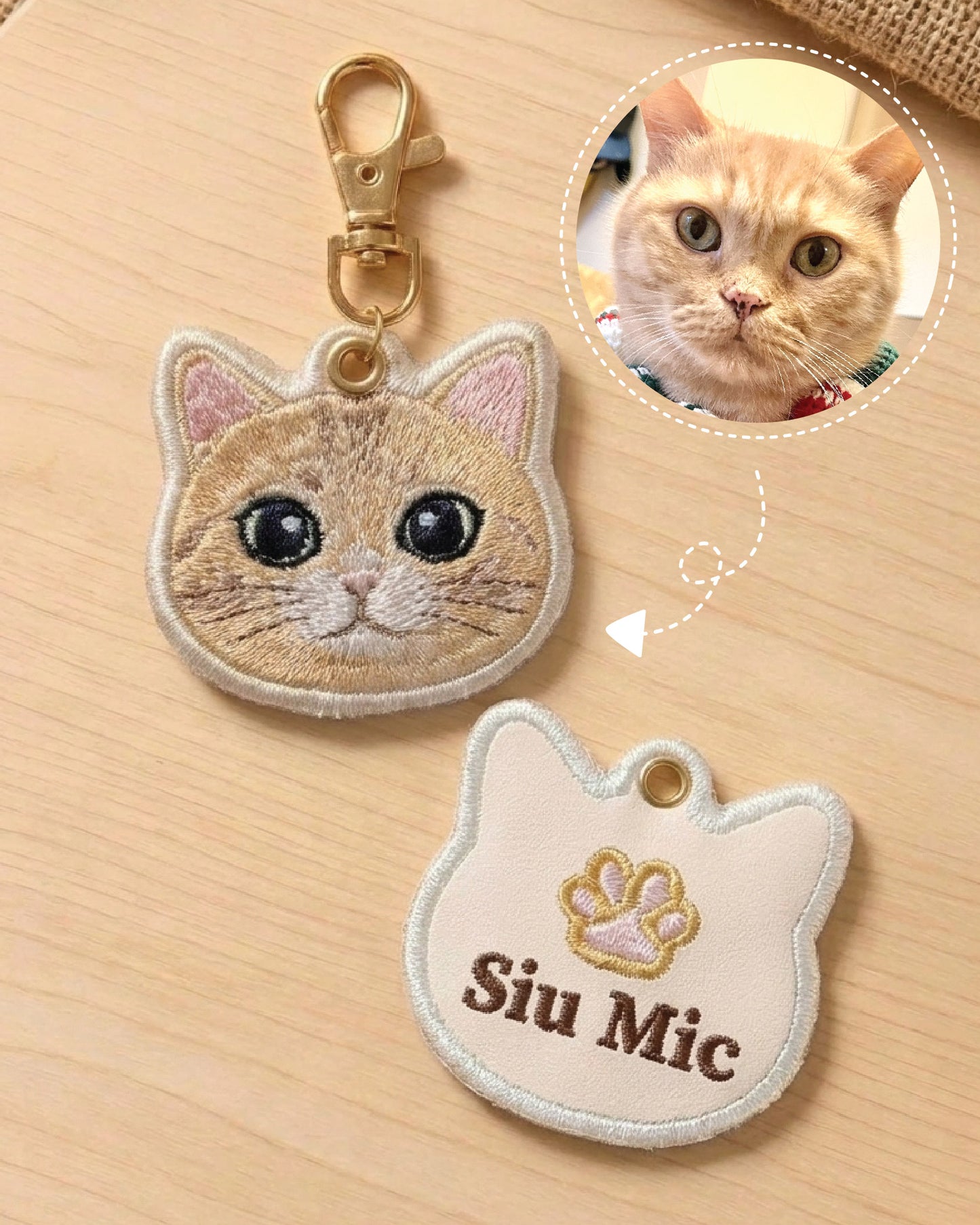 超萌客製寵物刺繡 Keychain｜你家主子插畫風模樣 + 超萌肉球顏色 + 名字 Meow by Catitude