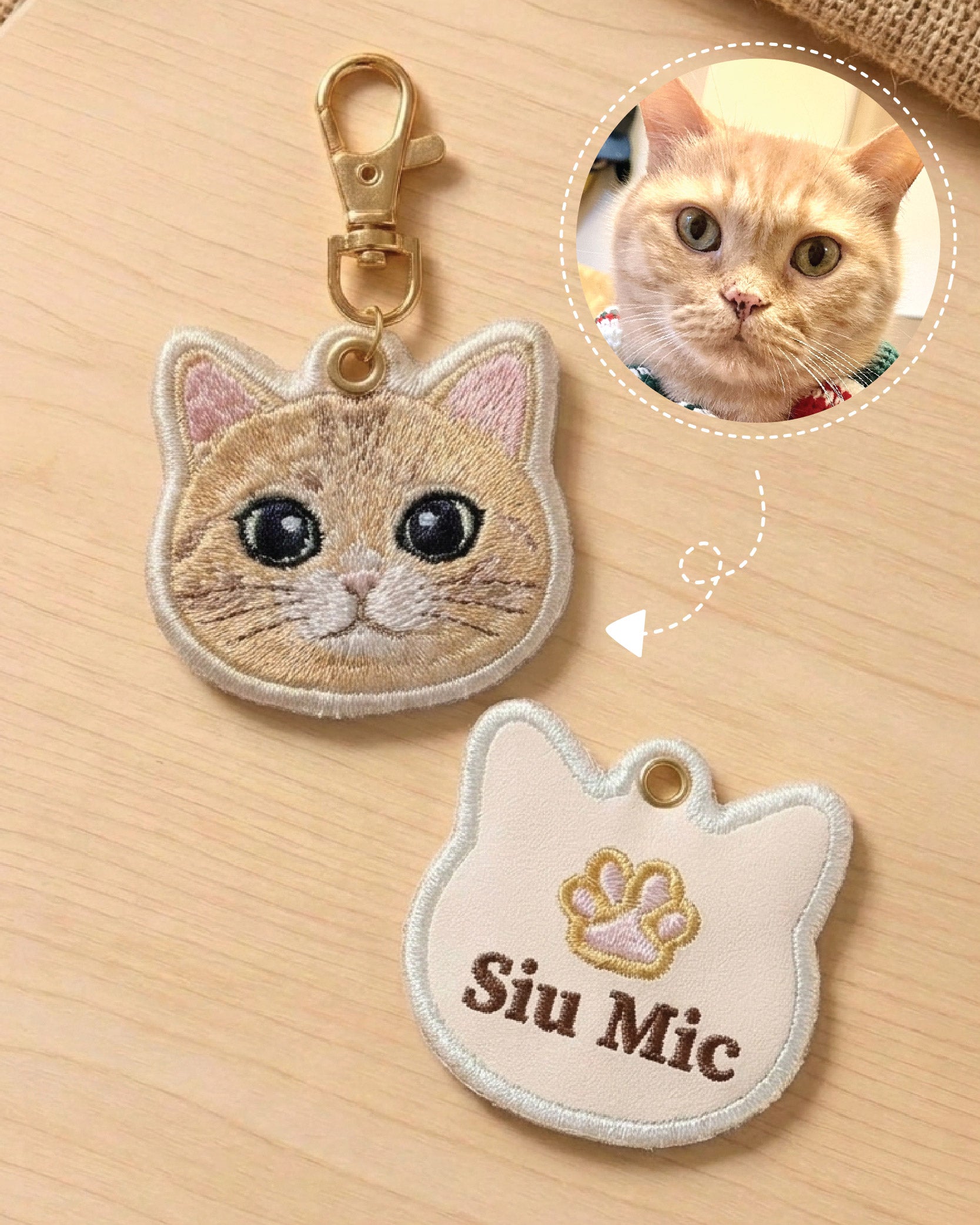 超萌客製寵物刺繡 Keychain｜你家主子插畫風模樣 + 超萌肉球顏色 + 名字 Meow by Catitude