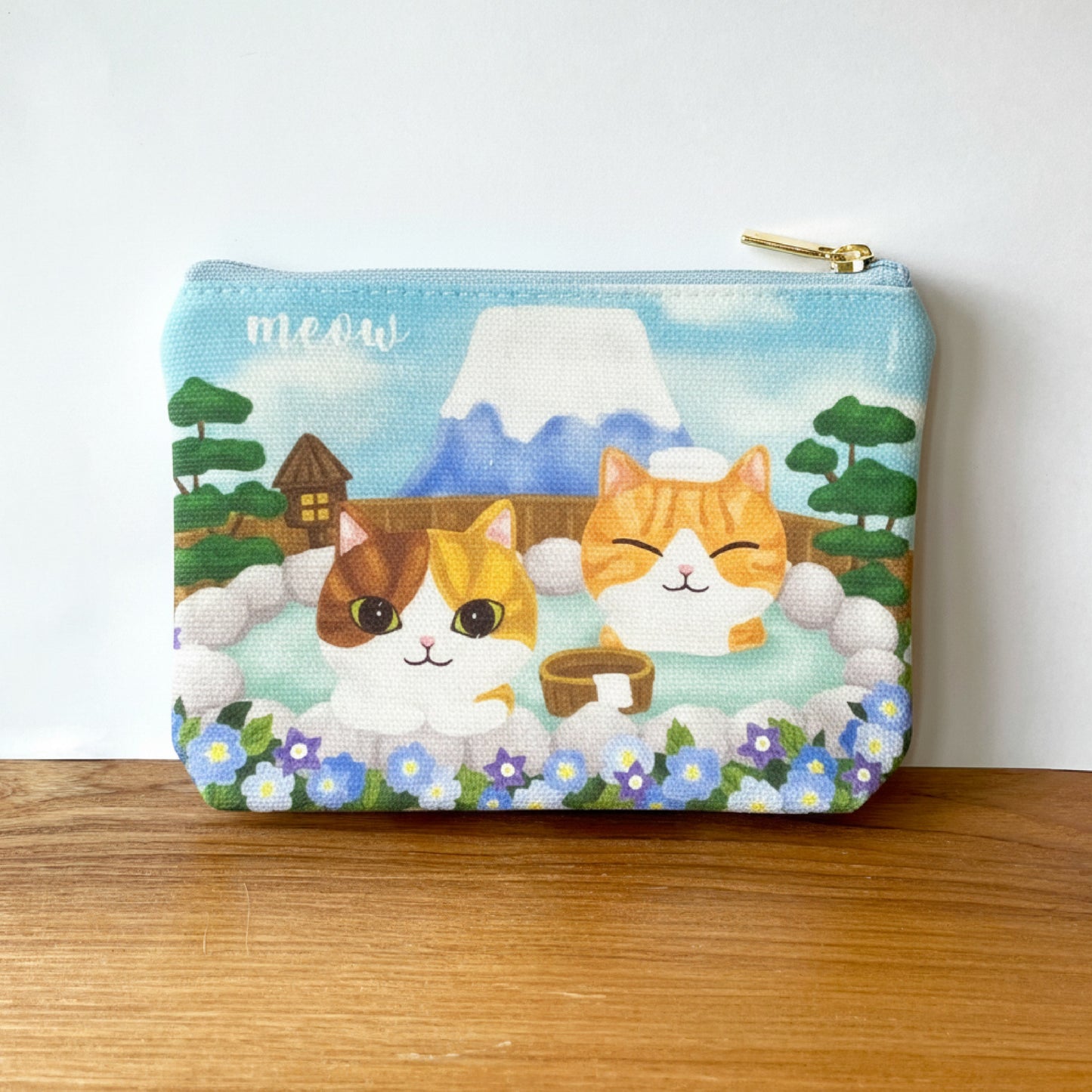 Meow 富士山溫泉貓拉鍊小物袋 Meow by Catitude