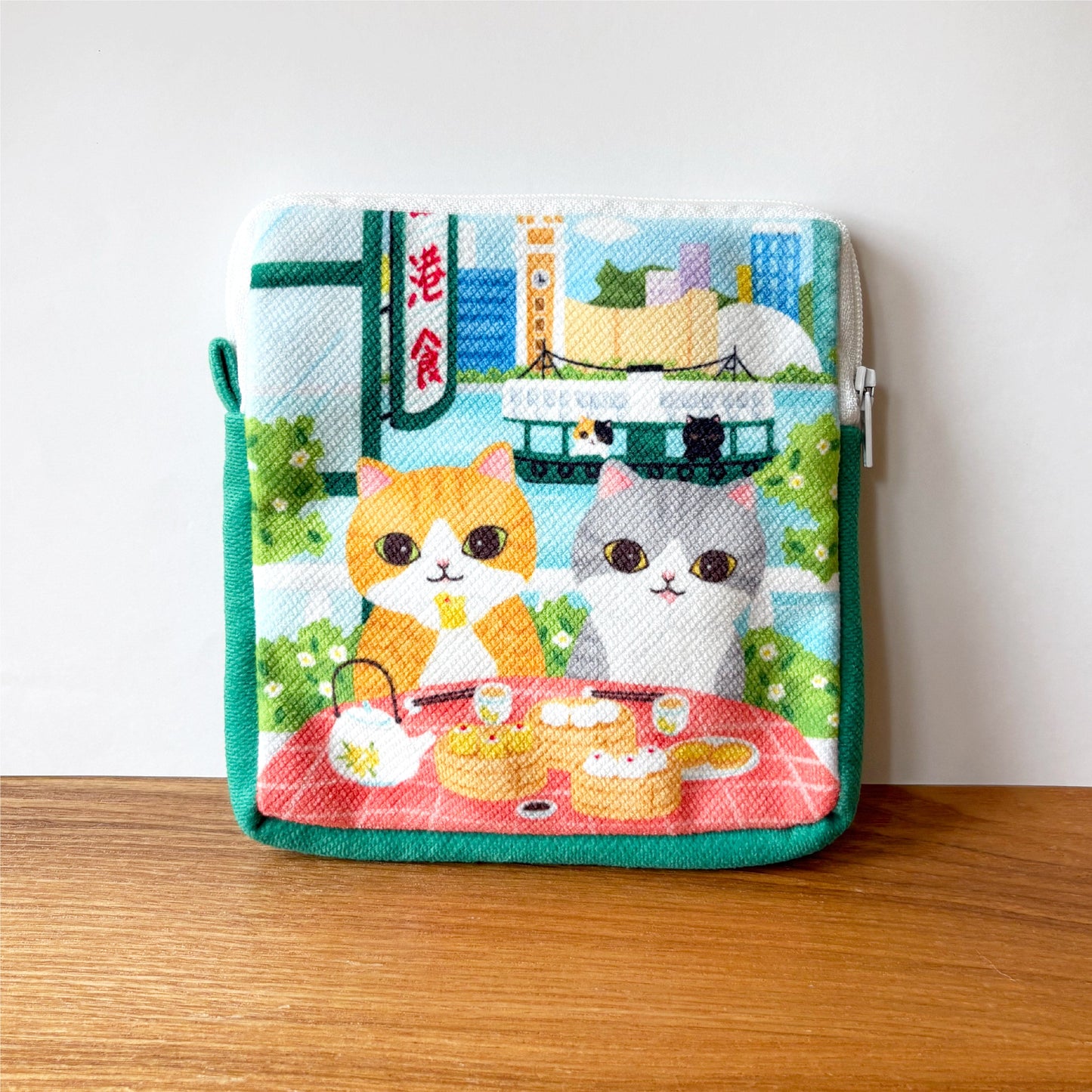 Meow 香港限定飲茶遊港方形化妝袋小物包 Meow by Catitude