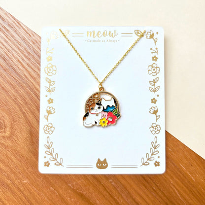 Meow 招財貓日式花花項鍊 Meow by Catitude