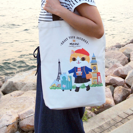 Meow Enjoy Your Journey 旅行畫家貓 Tote Bag Meow by Catitude